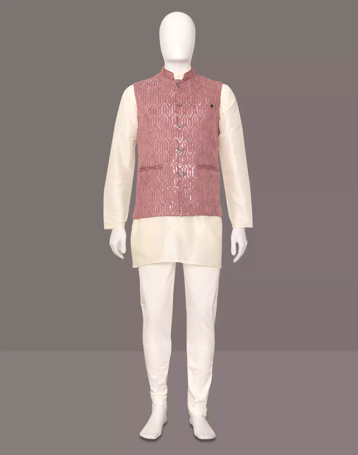Peach All Over Sequinned work Polynosic Waistcoat