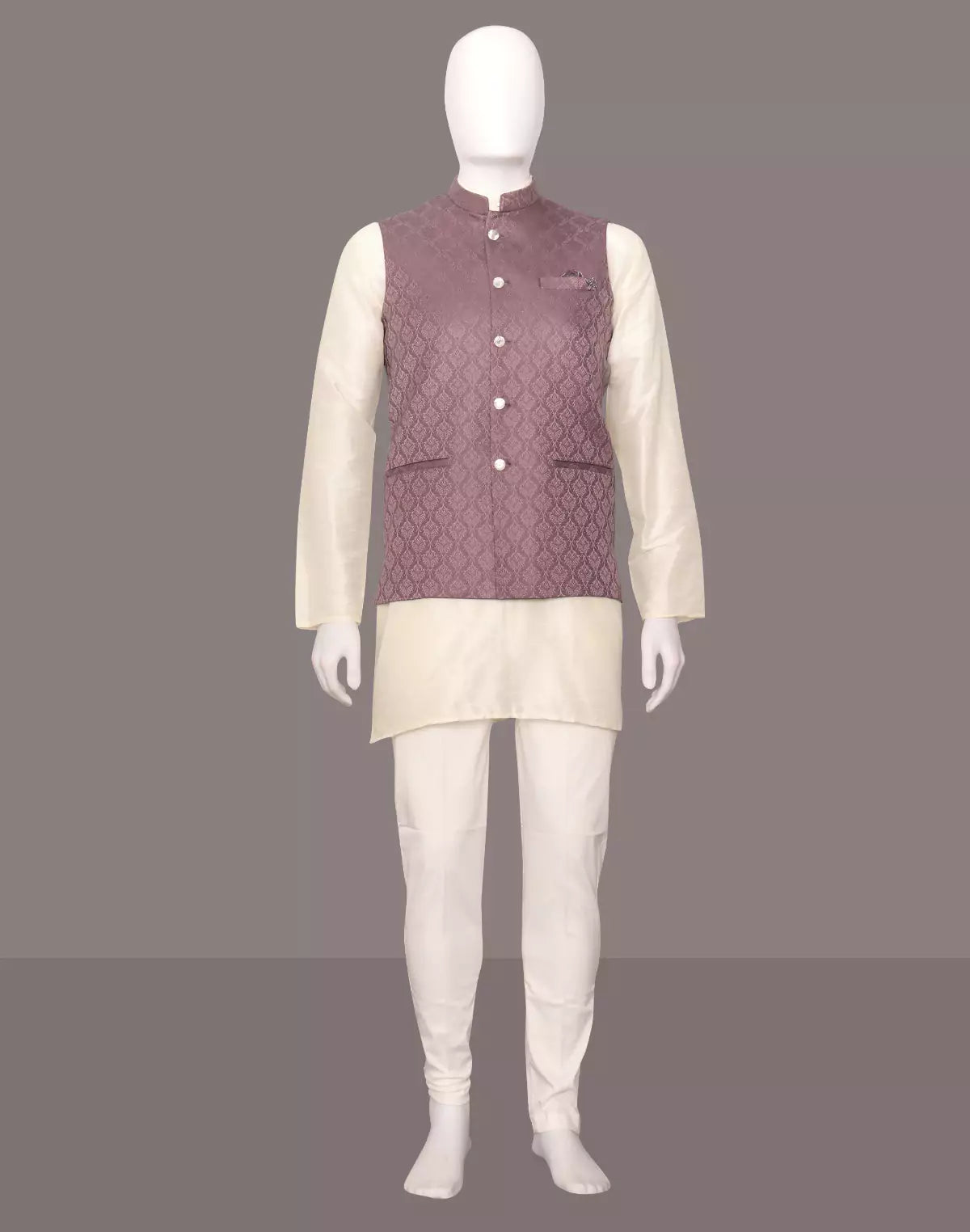 Dark Onion Self Brocade Design Jacquard Waistcoat