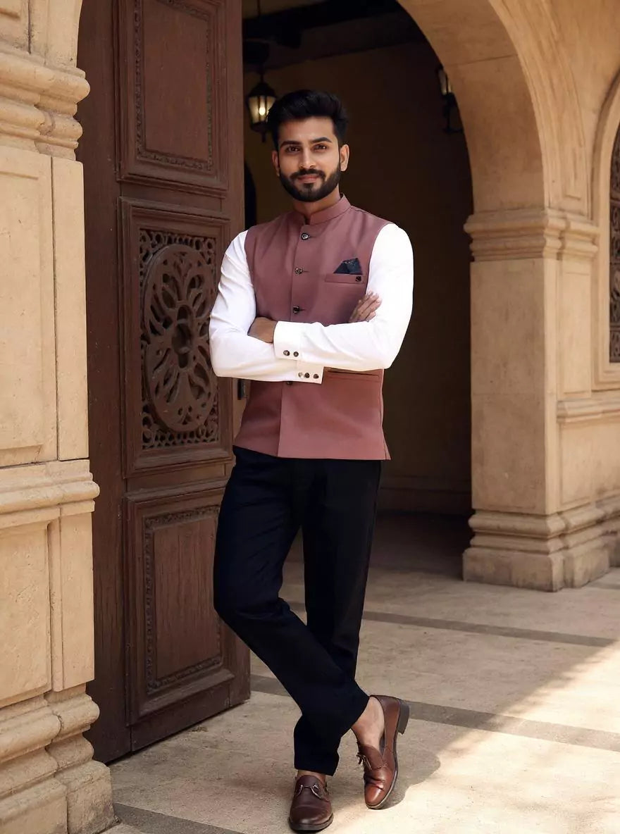 Dark Onion Textured Polyester Waistcoat