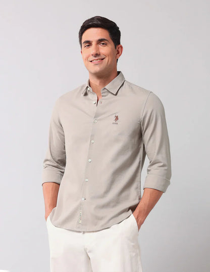 Khaki Coloured Plain Linen Cotton Men&