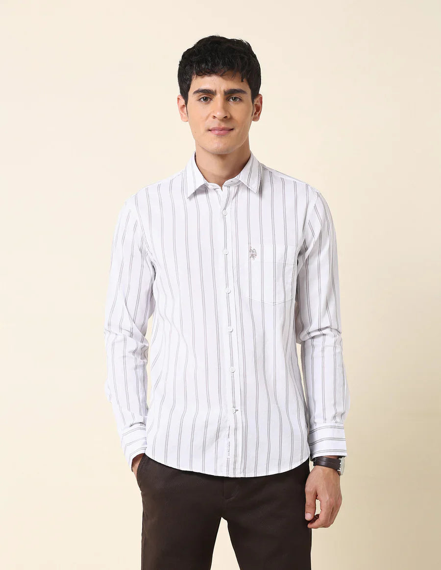Tailored Fit Khaki Colour Premium Cotton Vertical Stripe Shirt