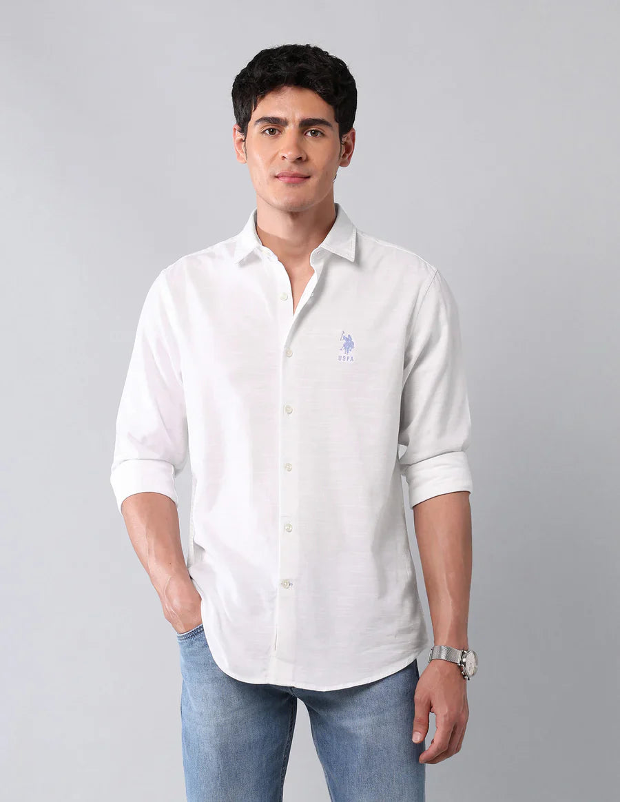 White Solid Cotton Linen Casual Shirt