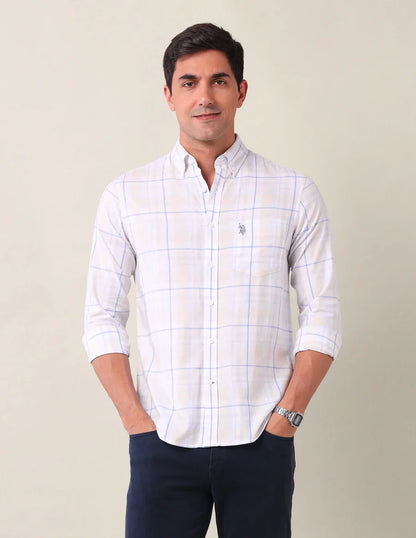 Cotton Tailored Fit Blue Full Sleeve Shirt