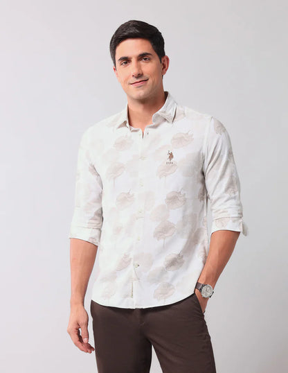 Floral Printed Beige Cotton Denim Co Casual Shirt