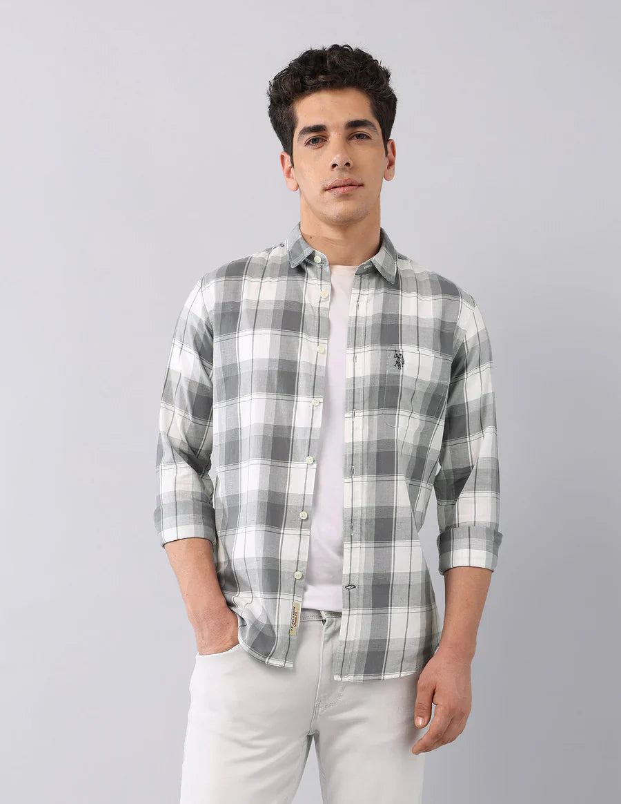 Grey All Over Checked Cotton Classic Shirt