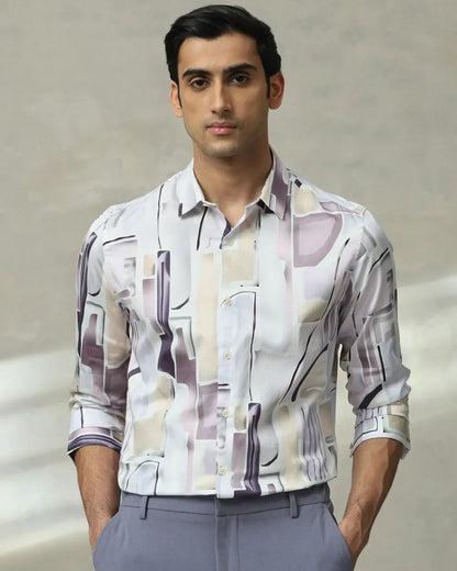 Lilac Digital Print Full Sleeve Cotton Slim Fit Shirt