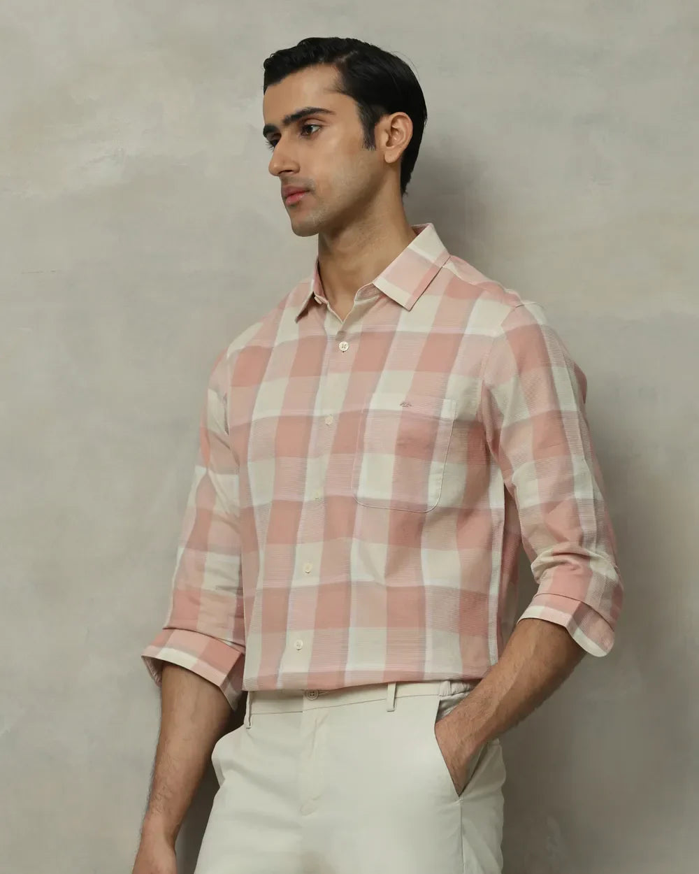Pink Checks Full Sleeve Ccasual Cotton Shirt