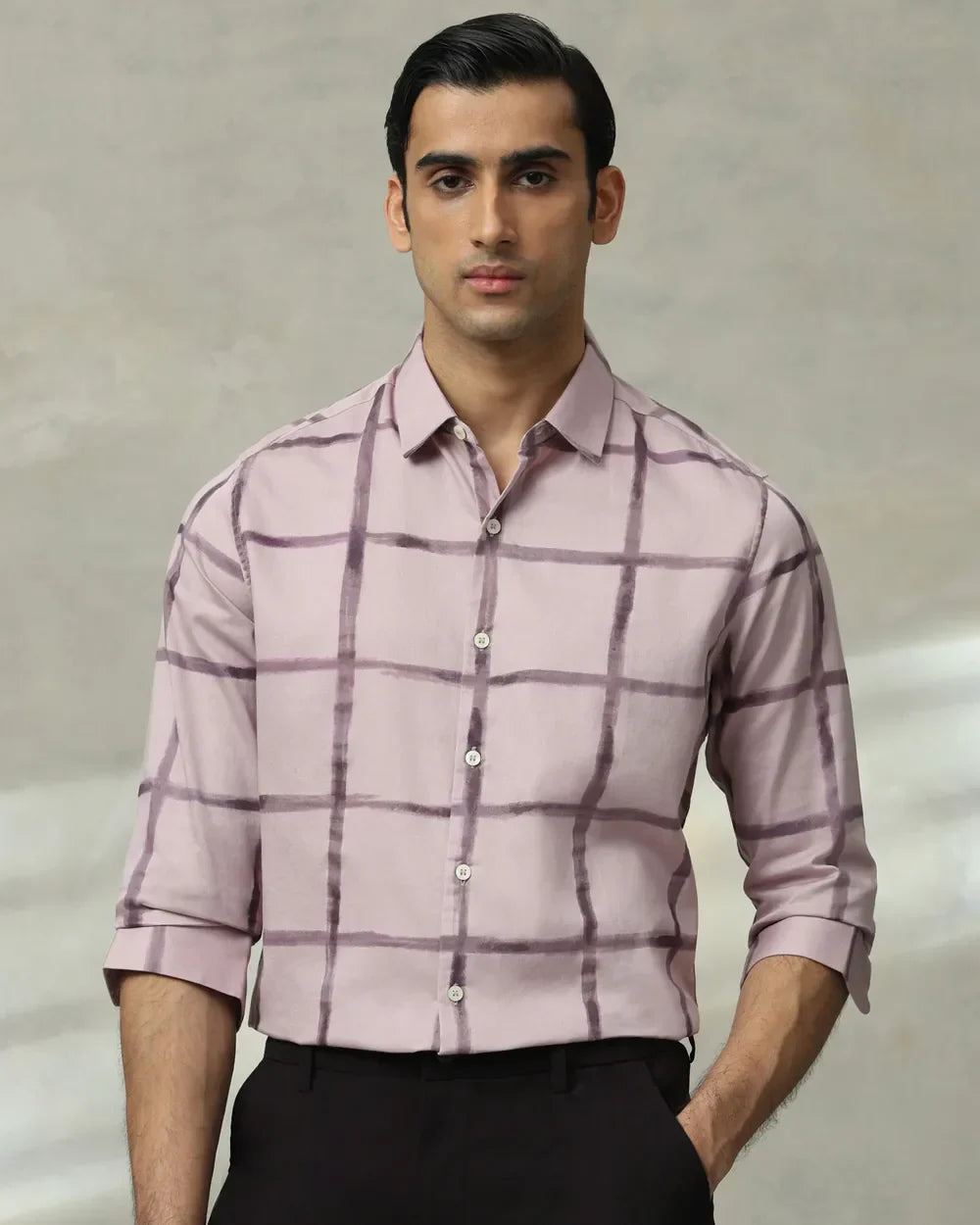Lilac Coloured Striped Cotton Full Sleeve Shirt