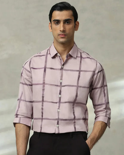 Lilac Coloured Striped Cotton Full Sleeve Shirt