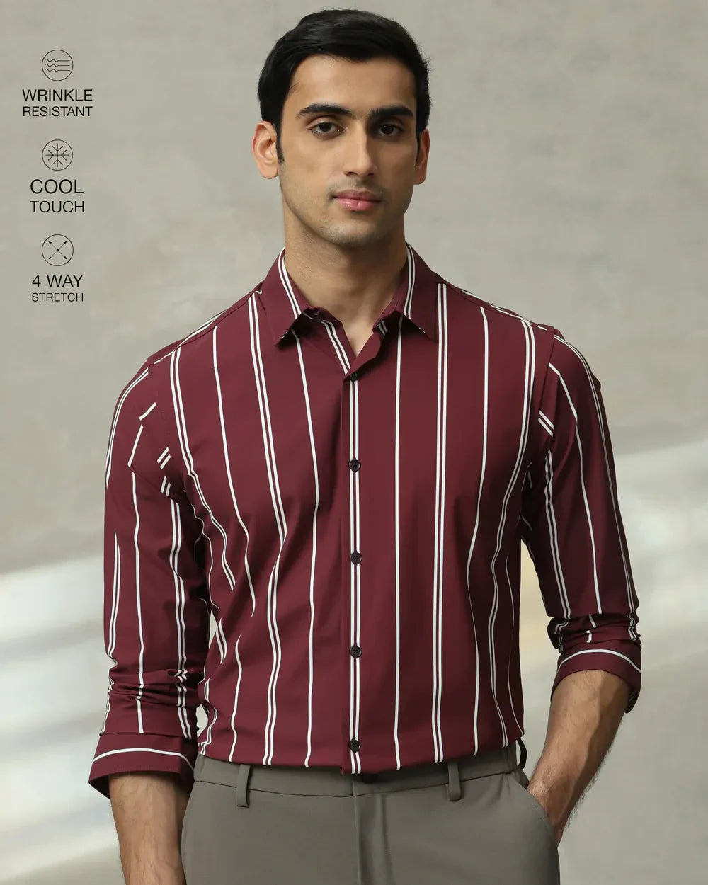 Maroon Stripes Imported Stretch Nylon Party Wear Shirt