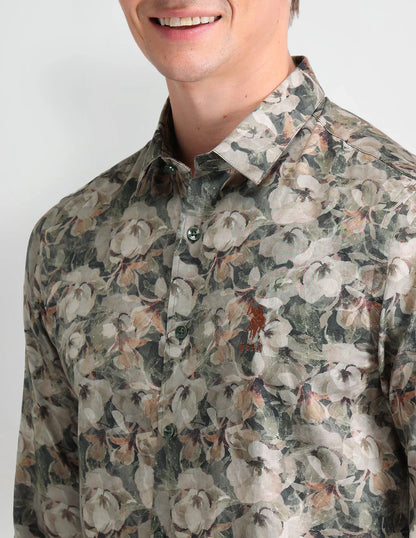 Olive Green Denim Co Digital Print Satin Shirt
