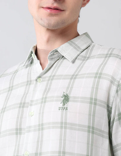 Tartan Checks Light Green Linen Cotton Blend Shirt