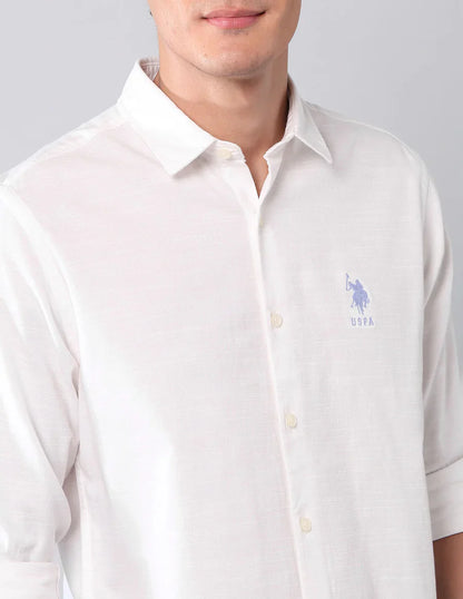 White Solid Cotton Linen Casual Shirt
