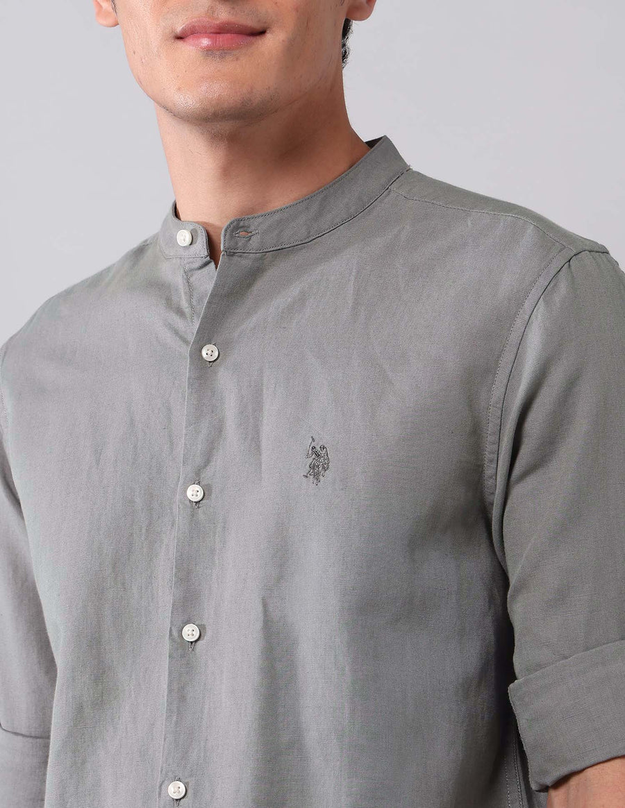 Pure Cotton Dark Grey Solid Denim Co Full Sleeve Shirt