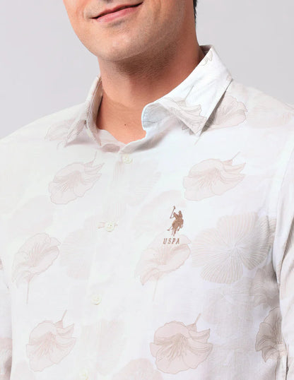 Floral Printed Beige Cotton Denim Co Casual Shirt