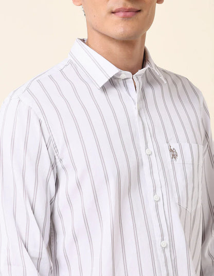 Tailored Fit Khaki Colour Premium Cotton Vertical Stripe Shirt