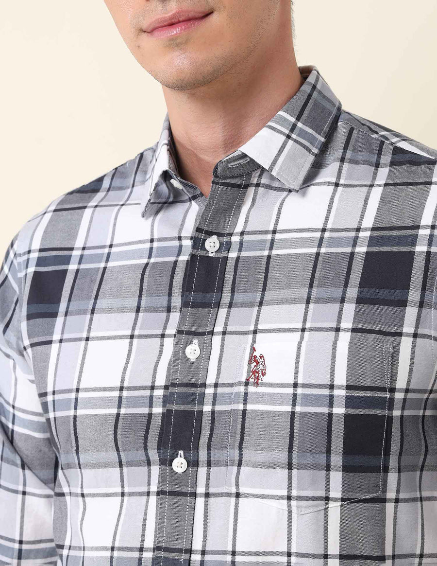 Tailored Fit Grey Checked Cotton Men&