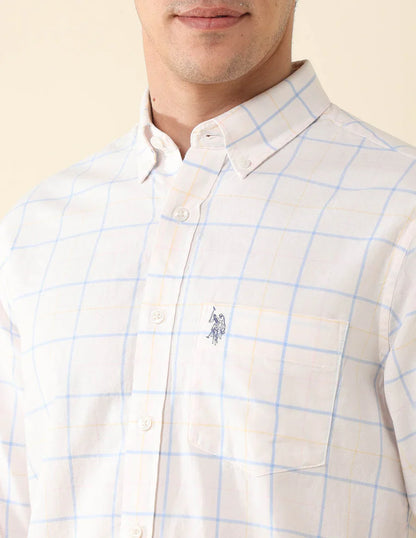 Checkered Ecru Coloured Cotton Full Sleeve Men&