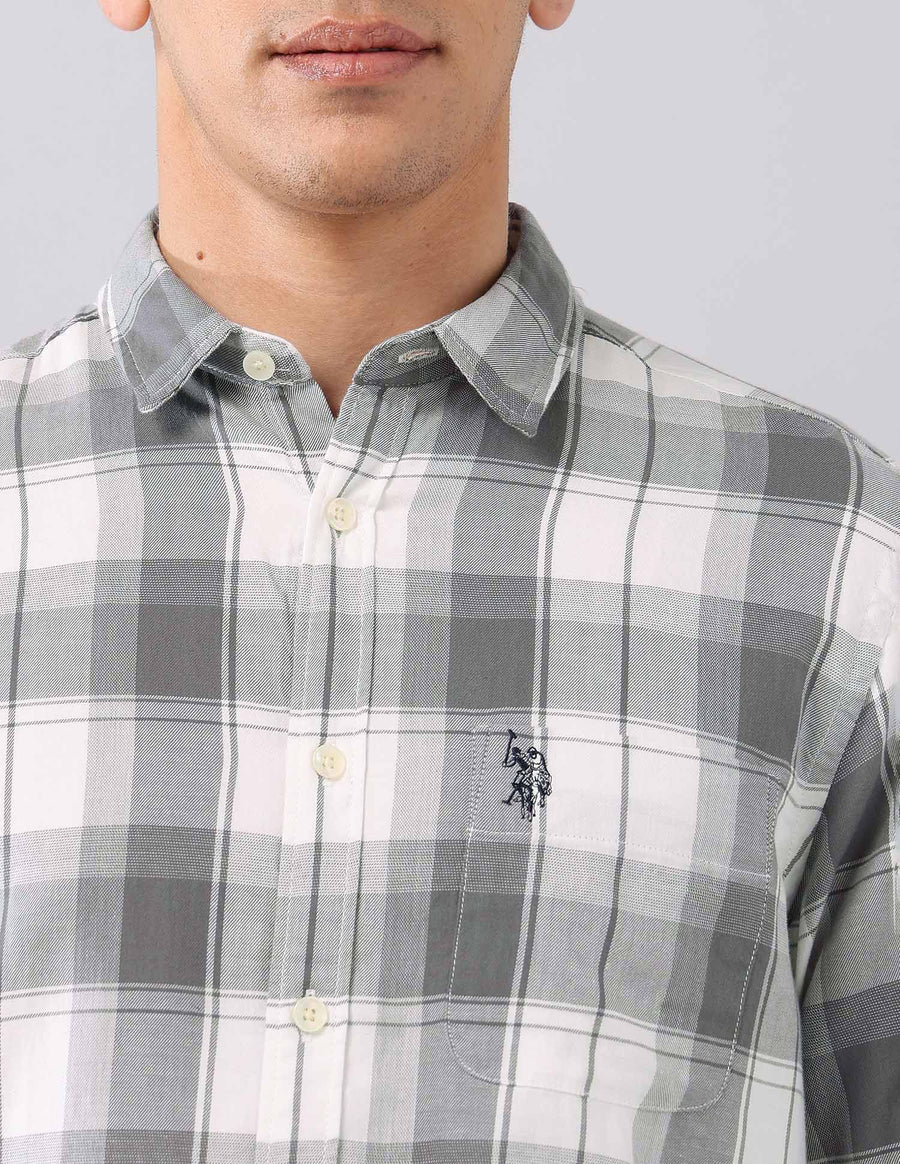 Grey All Over Checked Cotton Classic Shirt