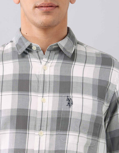 Grey All Over Checked Cotton Classic Shirt