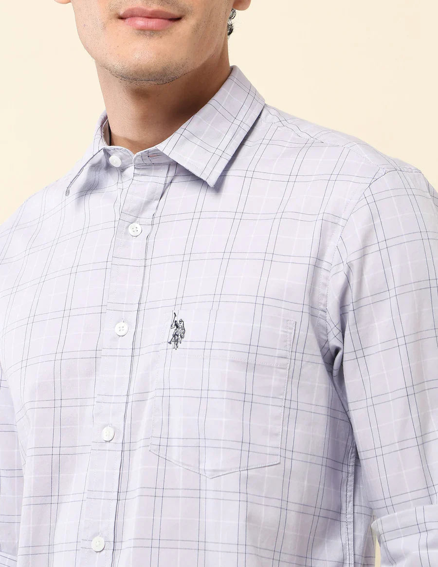 Tailored Fit Light Grey Checked Cotton Men&
