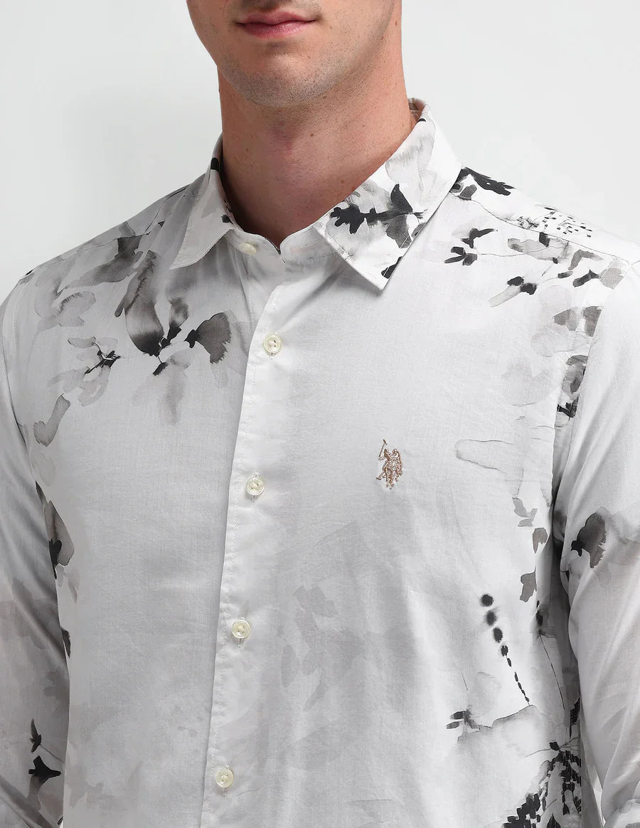 White Floral Printed Denim Co Cotton Men&