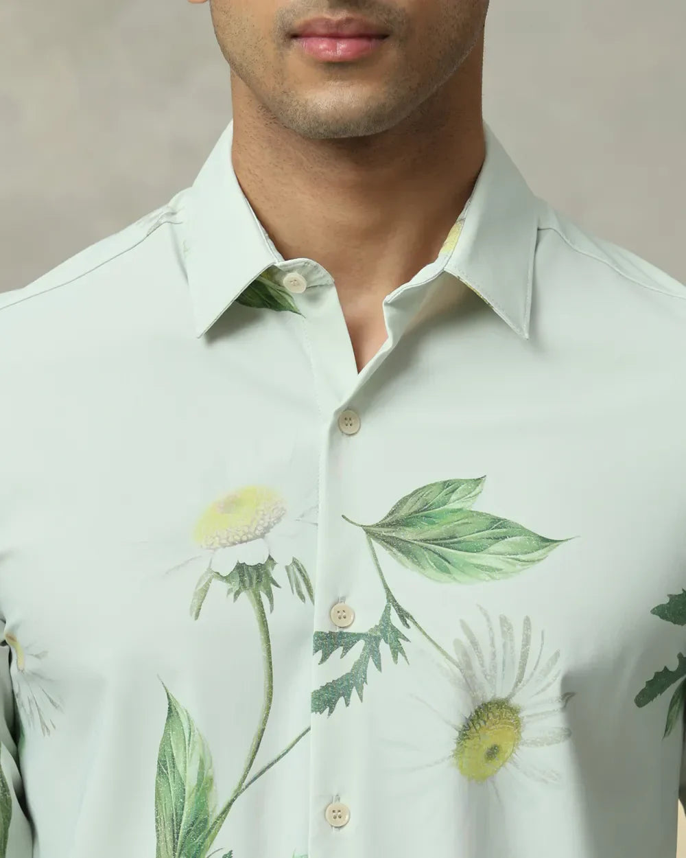 Sage Green Imported Stretch Nylon Full Sleeve Shirt