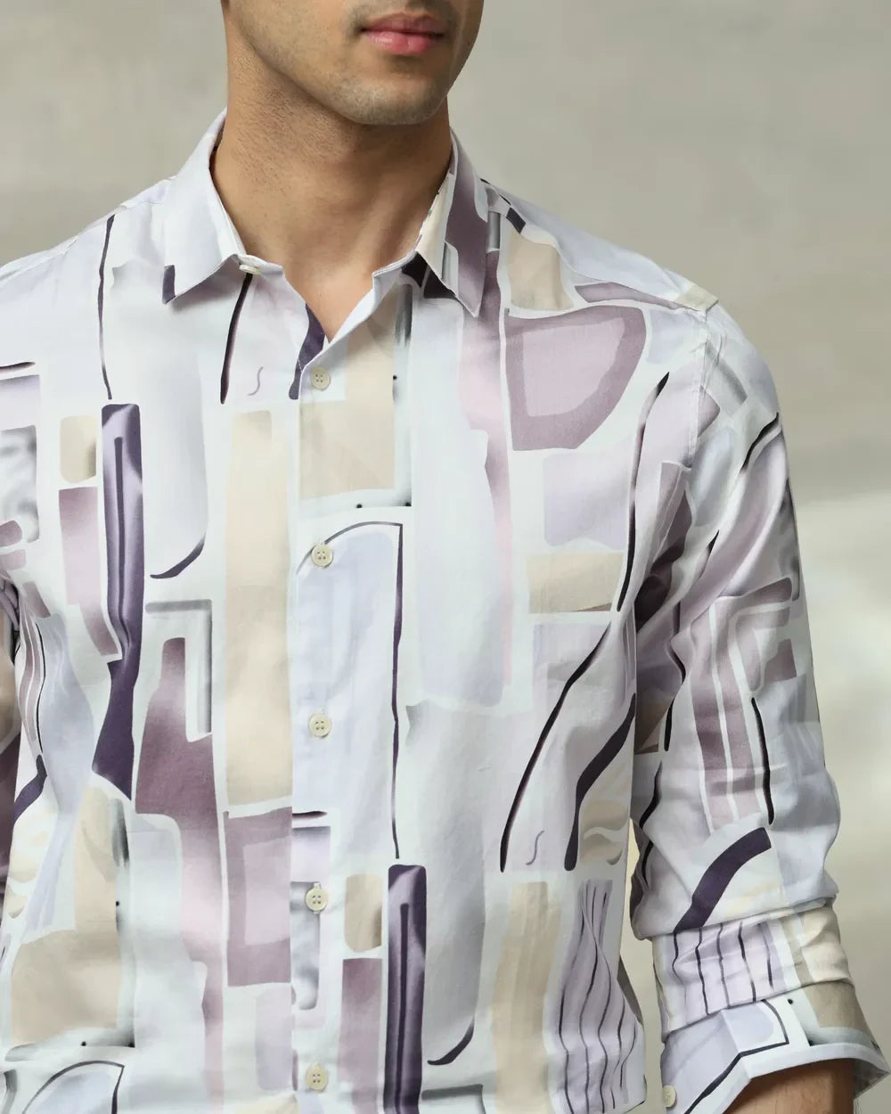 Lilac Digital Print Full Sleeve Cotton Slim Fit Shirt