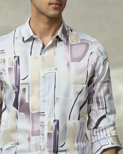 Lilac Digital Print Full Sleeve Cotton Slim Fit Shirt