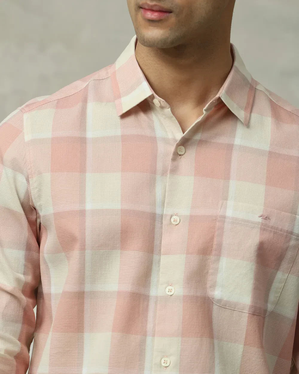 Pink Checks Full Sleeve Ccasual Cotton Shirt