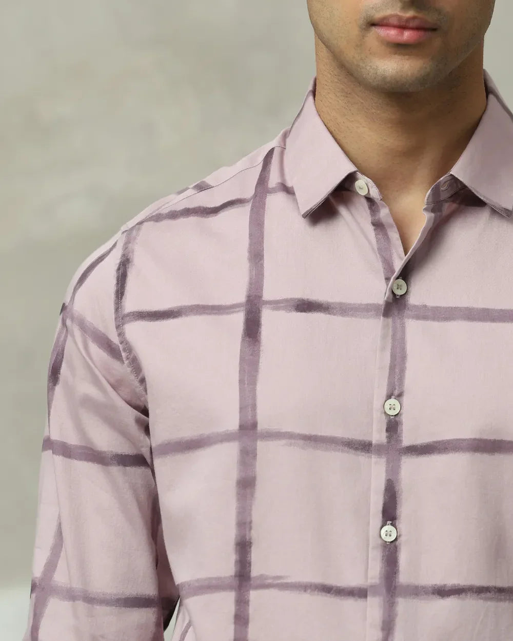 Lilac Coloured Striped Cotton Full Sleeve Shirt