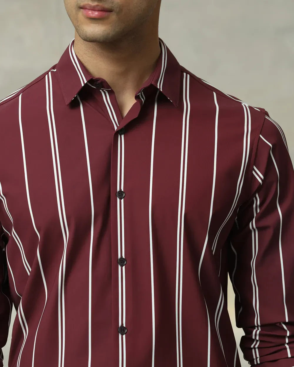 Maroon Stripes Imported Stretch Nylon Party Wear Shirt