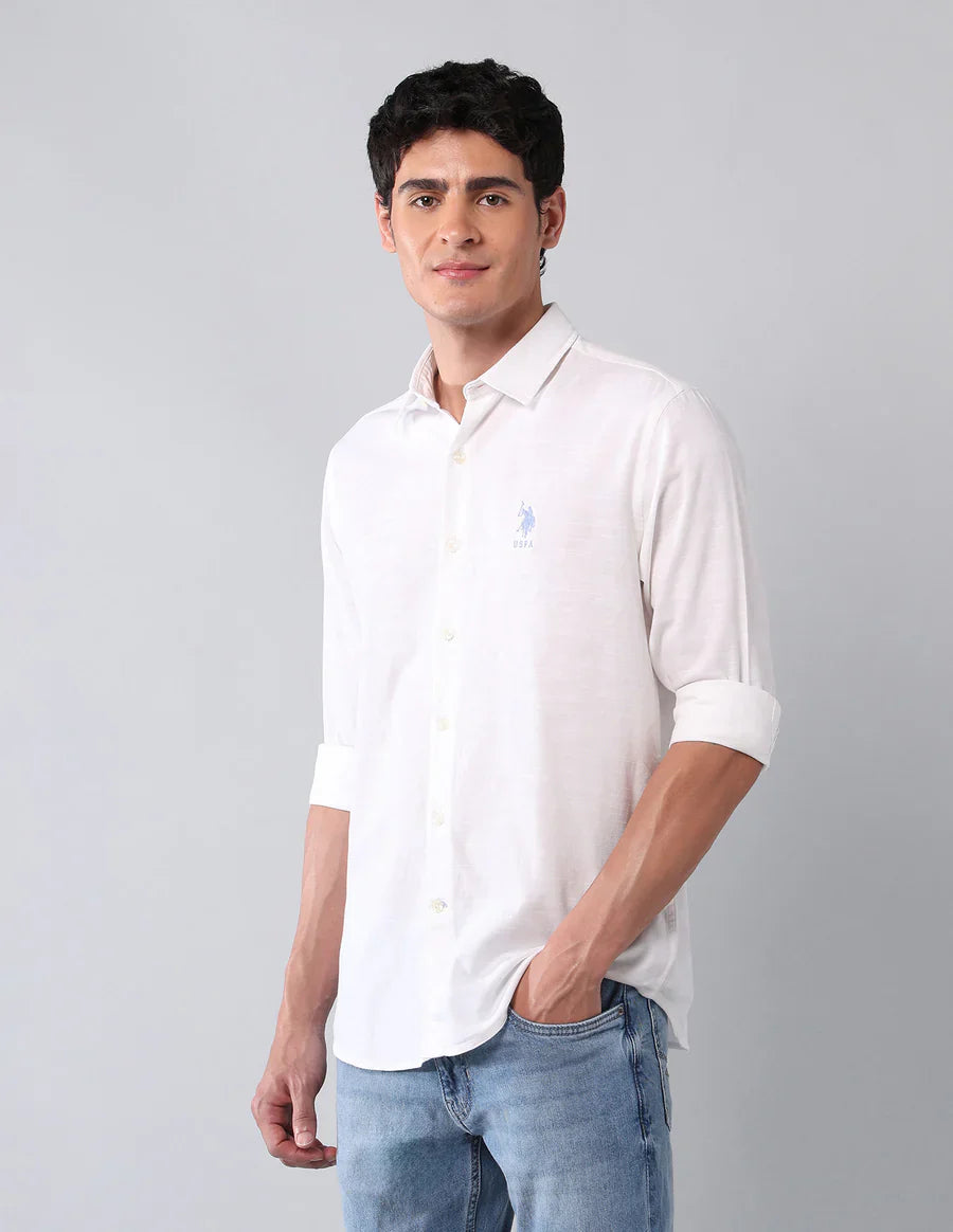 White Solid Cotton Linen Casual Shirt