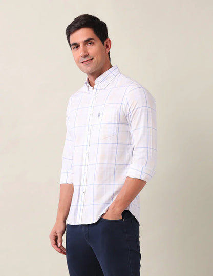 Cotton Tailored Fit Blue Full Sleeve Shirt
