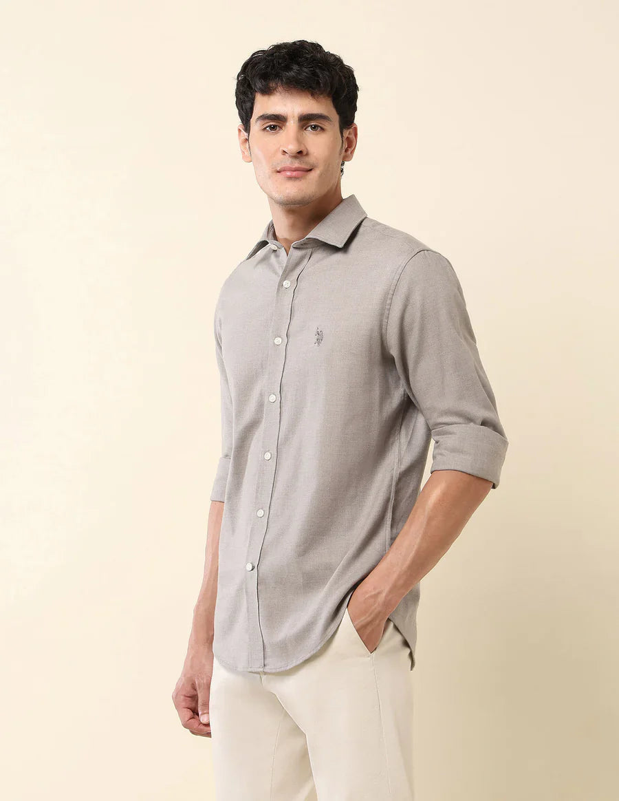 Textured Grey Lenin Cotton Tailored Fit Men&