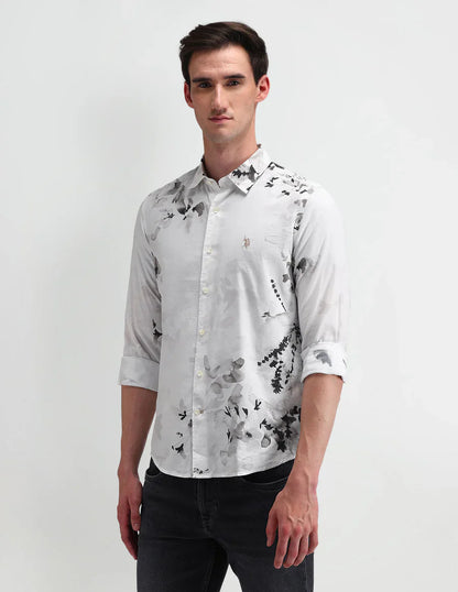 White Floral Printed Denim Co Cotton Men&