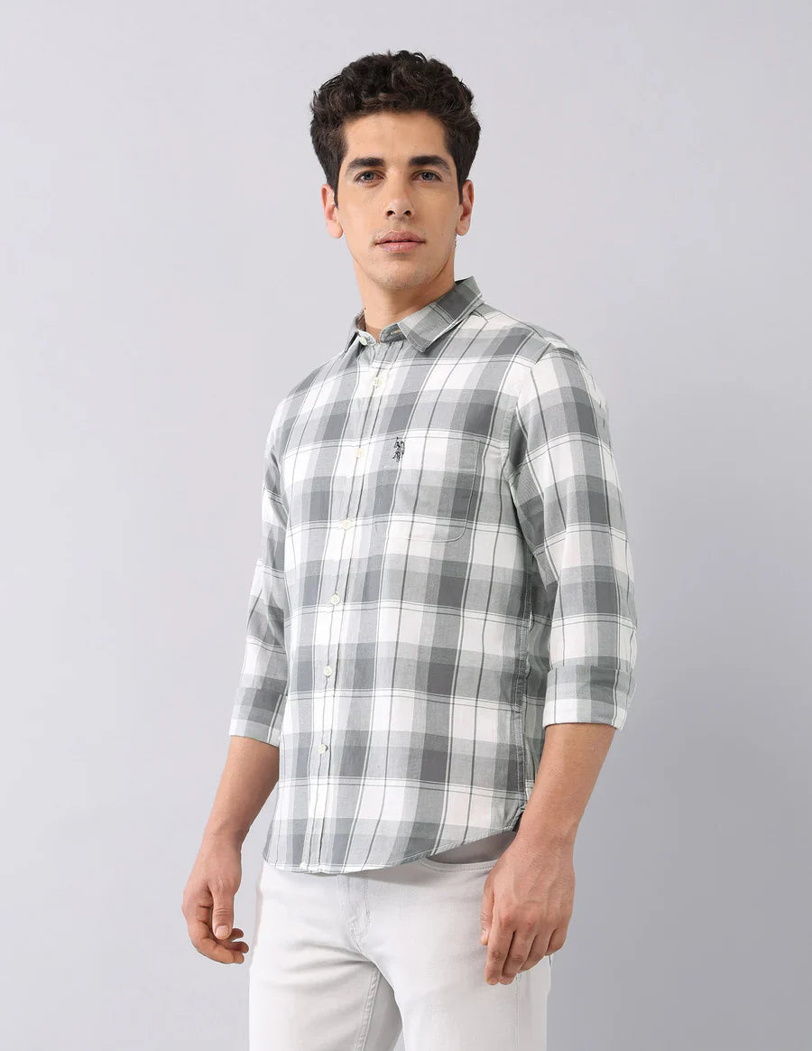 Grey All Over Checked Cotton Classic Shirt