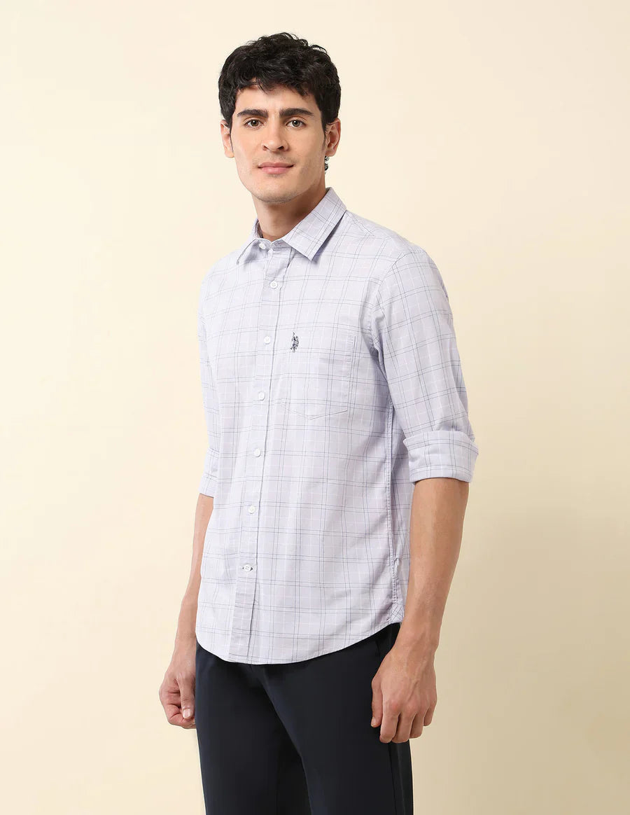 Tailored Fit Light Grey Checked Cotton Men&