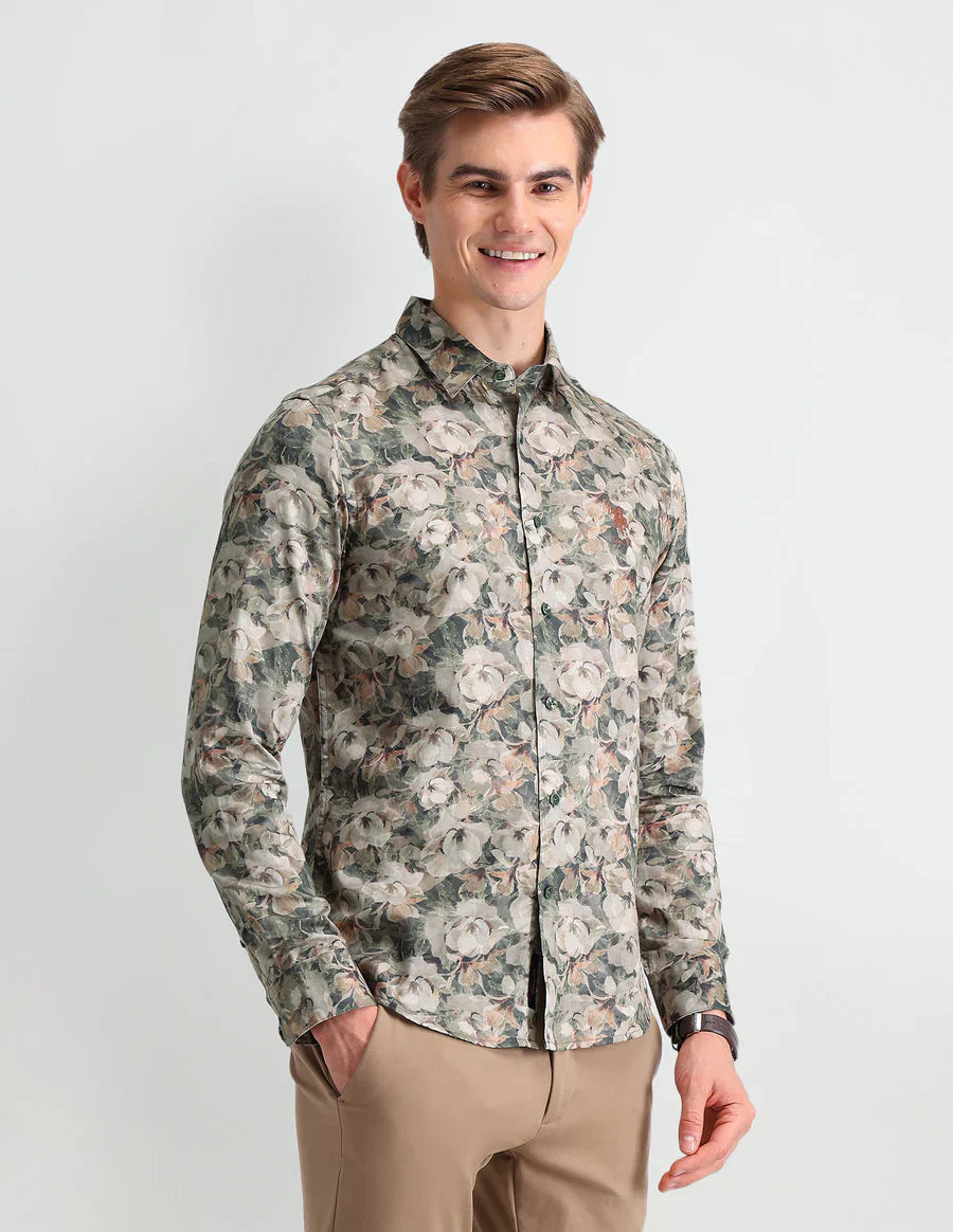 Olive Green Denim Co Digital Print Satin Shirt