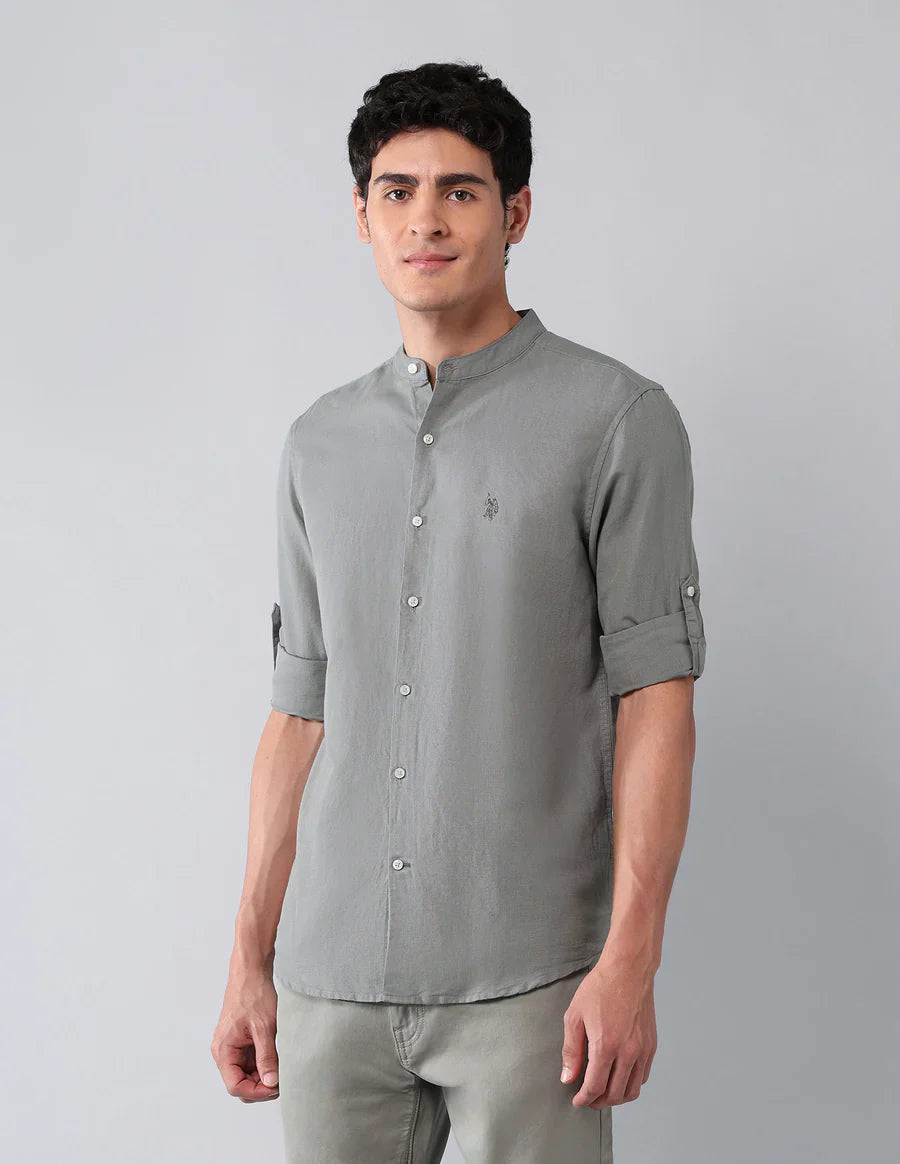 Pure Cotton Dark Grey Solid Denim Co Full Sleeve Shirt
