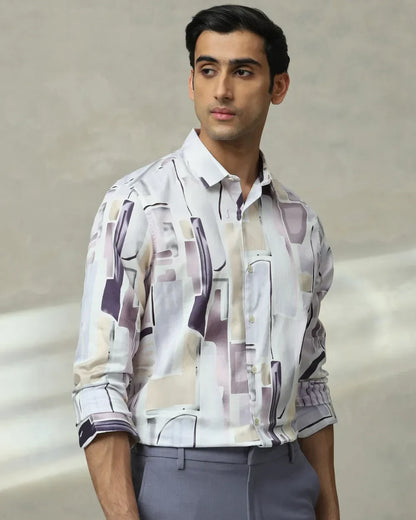 Lilac Digital Print Full Sleeve Cotton Slim Fit Shirt
