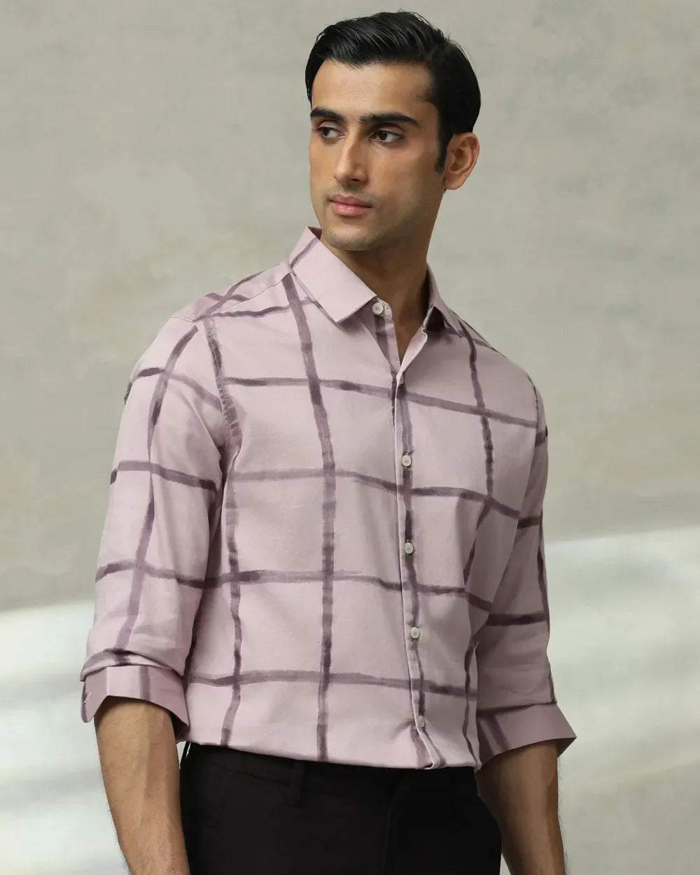 Lilac Coloured Striped Cotton Full Sleeve Shirt