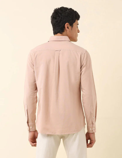 Decent Light Peach Plain Cotton Tailored Fit Shirt