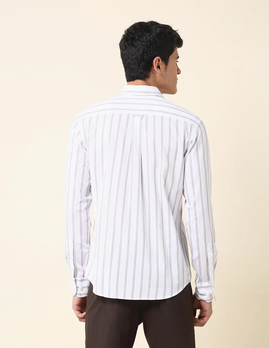 Tailored Fit Khaki Colour Premium Cotton Vertical Stripe Shirt