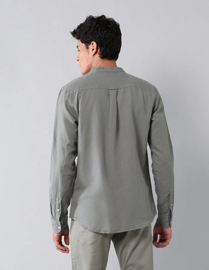 Pure Cotton Dark Grey Solid Denim Co Full Sleeve Shirt