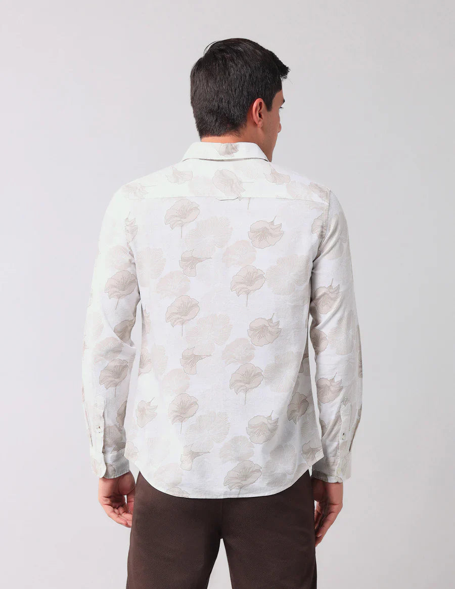 Floral Printed Beige Cotton Denim Co Casual Shirt