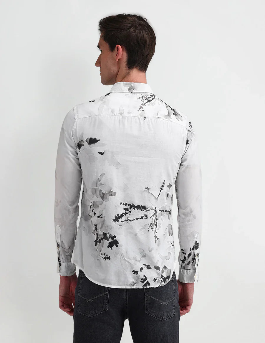 White Floral Printed Denim Co Cotton Men&