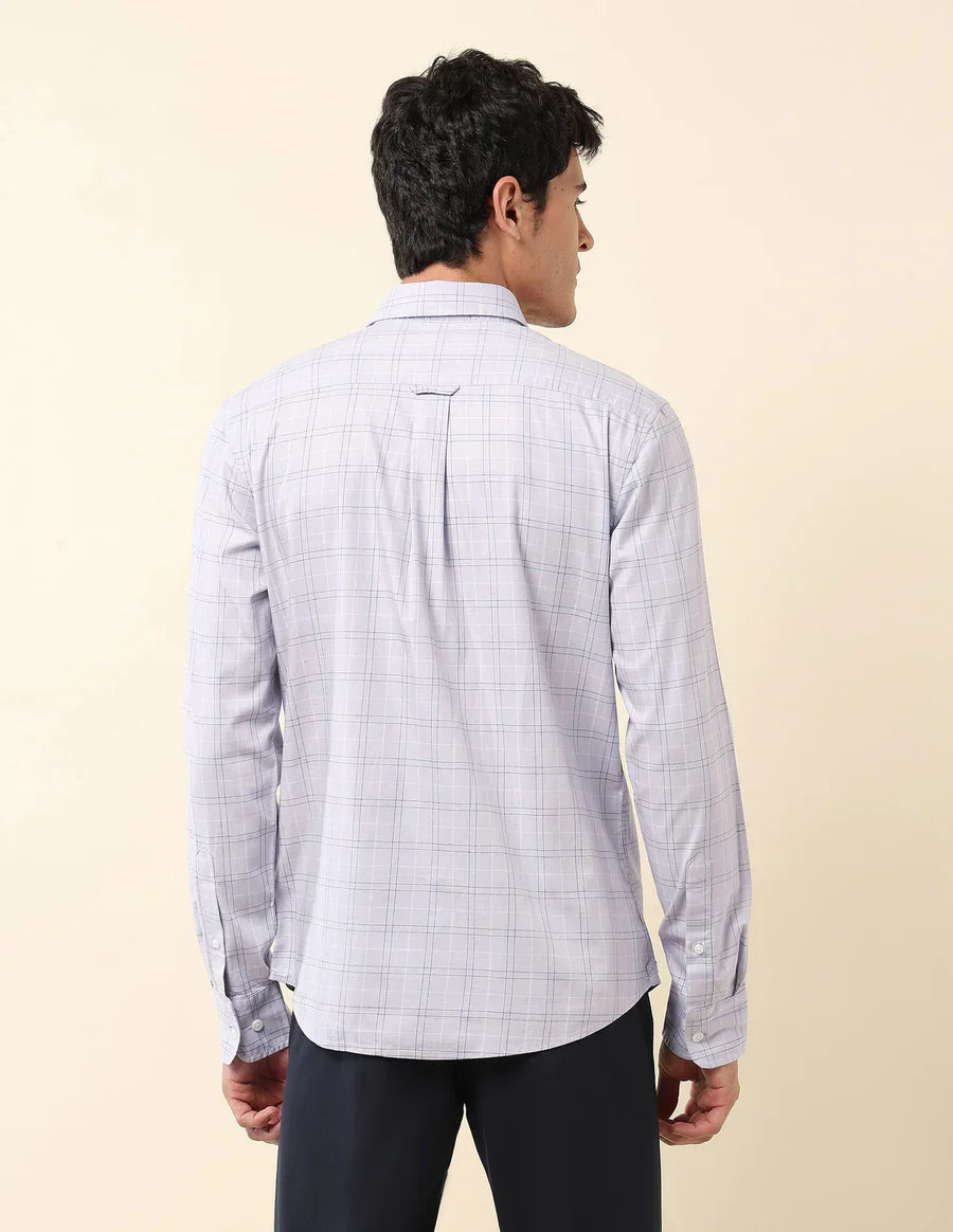 Tailored Fit Light Grey Checked Cotton Men&
