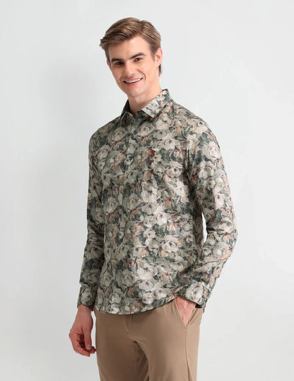 Olive Green Denim Co Digital Print Satin Shirt