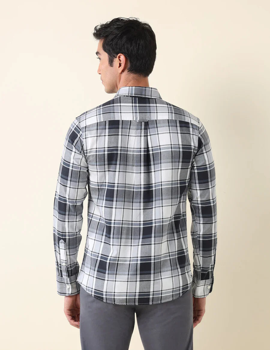 Tailored Fit Grey Checked Cotton Men&
